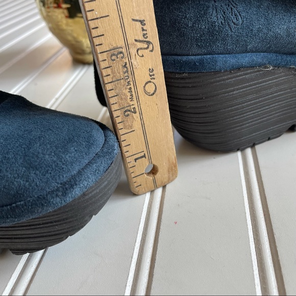FLY LONDON Navy Suede Yama Tie Wedge Ankle Boots - Picture 7 of 7